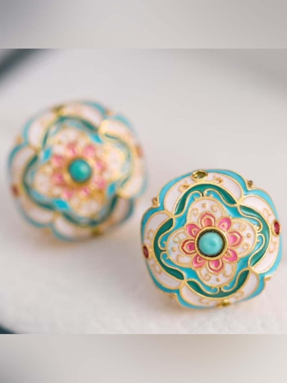 Turquoise & Pink Floral Stud Earrings